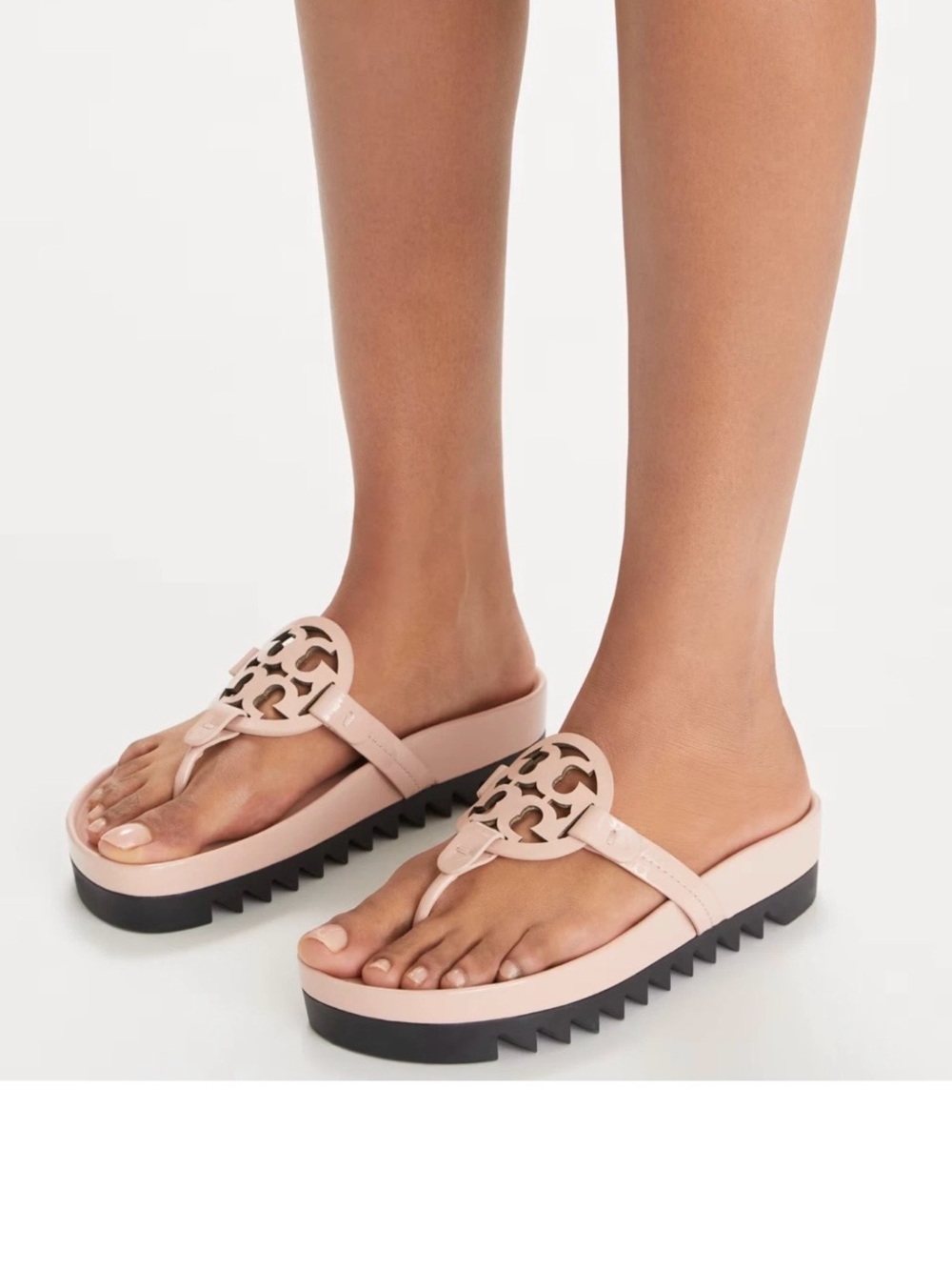 Tory Burch Miller Cloud Lug Sole Blush Nude Pink Patent Leather Sandals size 7.5 - Picture 3 of 12